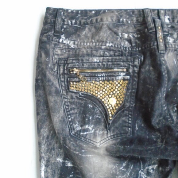 Robin's Jeans Mens Studded Paint Splashed Jeans Pants Size 42 Black - Picture 6 of 7
